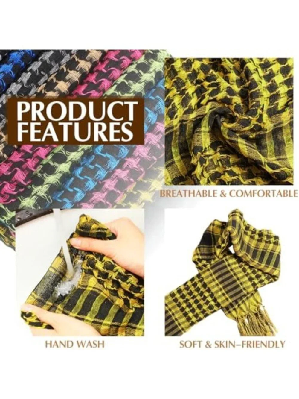 15 Pcs Tactical Shemagh Scarf Set, Keffiyeh Head Wraps, 43x43 Inches, Outdoor